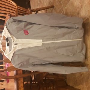 Grey and white Wisconsin Badger hooded light coat